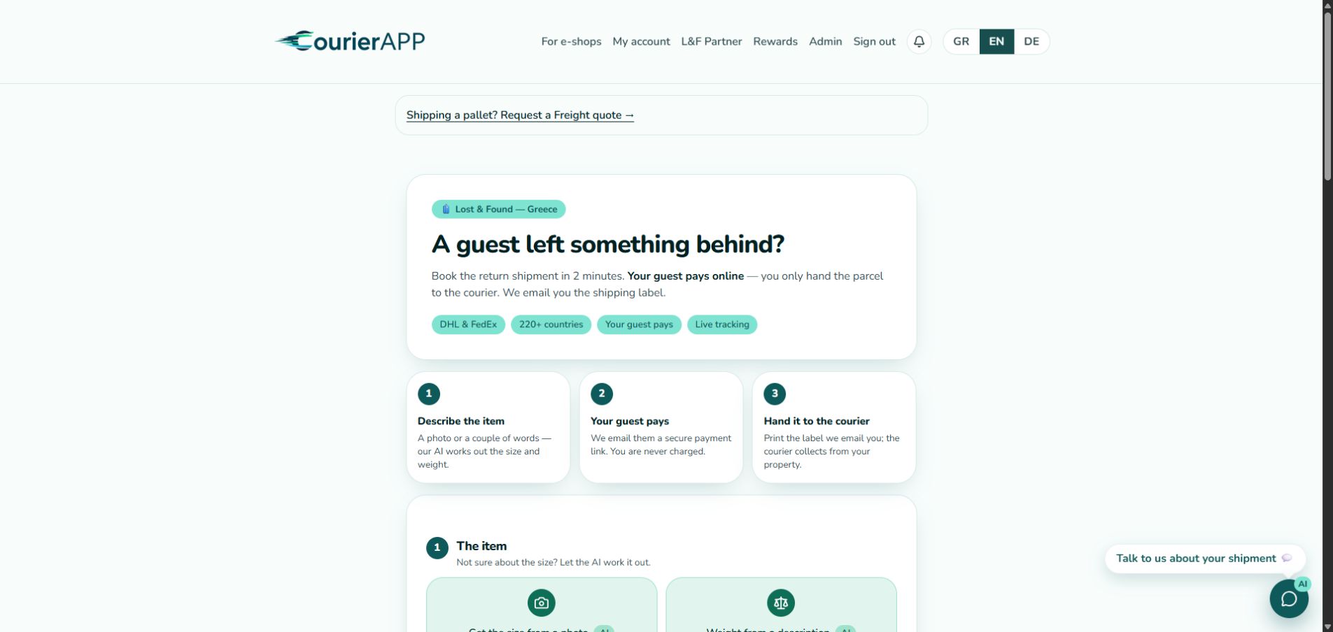 Actual English Lost & Found interface · blank public form